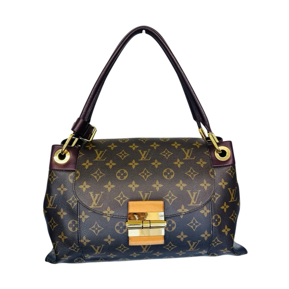 Louis Vuitton Monogram Canvas Olympe Shoulder Handbag Push Lock Closure Purple